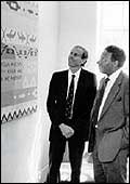 David Coltart with Enoch Dumbutshena, viewing the BLPC mural