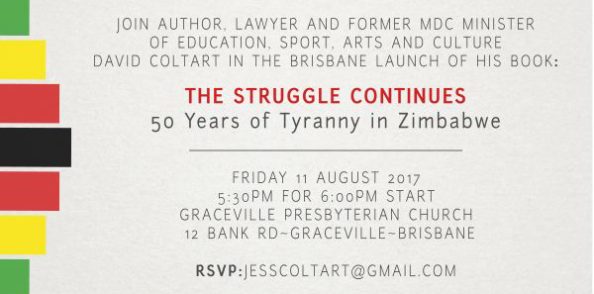 Details of Senator David Coltart’s book launch in Brisbane on the 11th August 2017